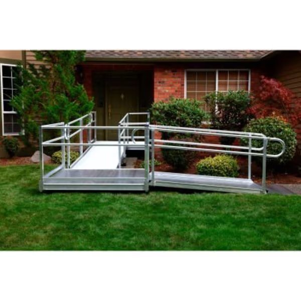 Pathway Wheelchair Ramp Kit, L Shaped, Aluminum, 5' Turn Platform, 22'L x 36inW, Ez-Access, Mfr#: PS22L55T